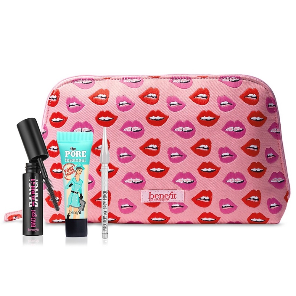 Benefit Cosmetics Makeup Set Brow pencil, Mascara, Pore Primer, Pouch New SEALED